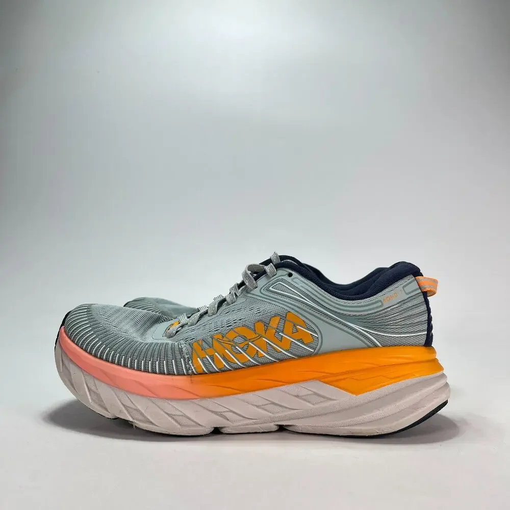 HOKA Bondi 7 Blue Orange Pink Road Running Shoes Sneakers Women's Size 8.5